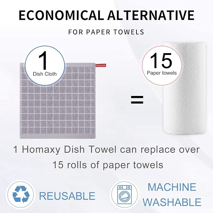 Homaxy 100% Cotton Terry Kitchen Dish Cloths, Ultra Soft and Absorbent Dish - Image 7