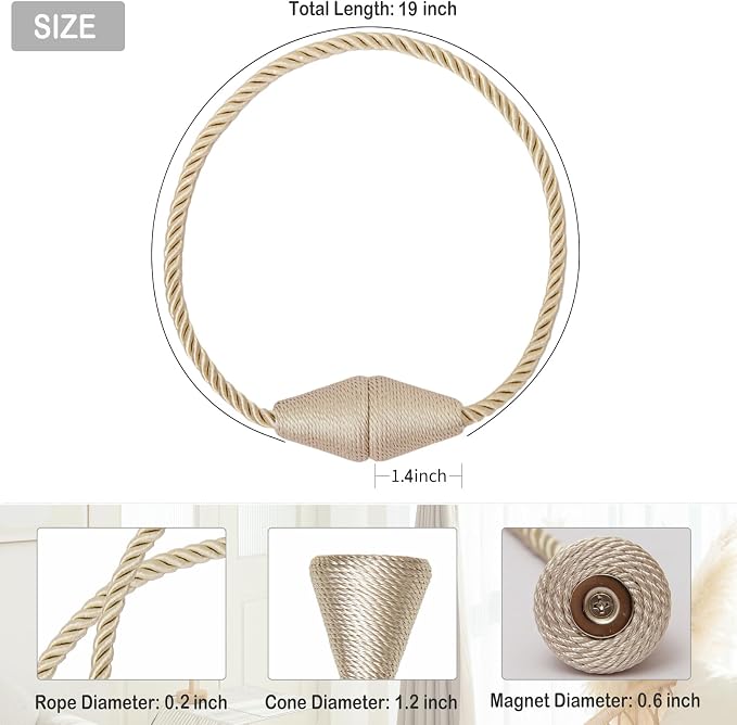Magnetic Curtain Tiebacks 6 Pack Outdoor Rope Curtain Tie Backs Decorative - Image 2
