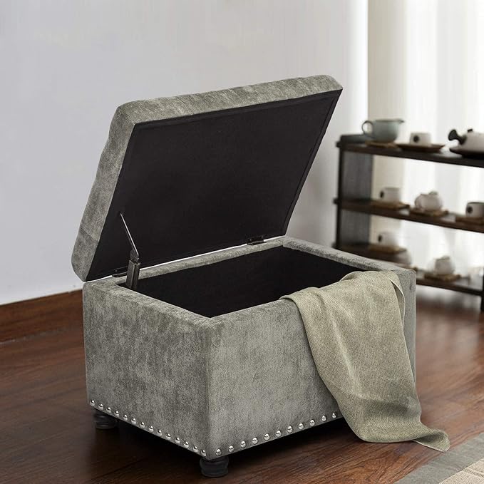 Joveco Storage Ottoman Foot Rest Stool, Light Grey - Image 4