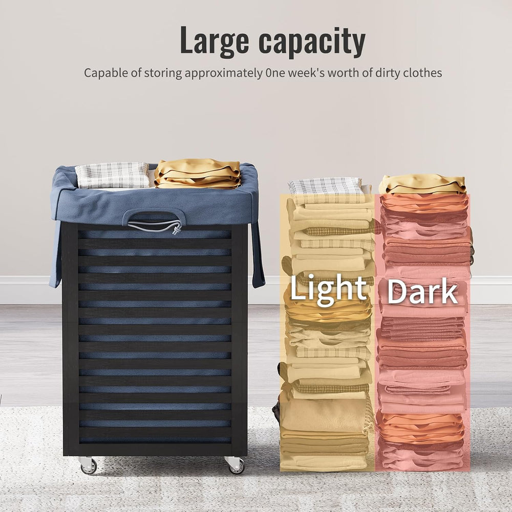 Laundry Hamper with Wheels,Rolling Laundry Basket with Removable Bag,Bamboo C...