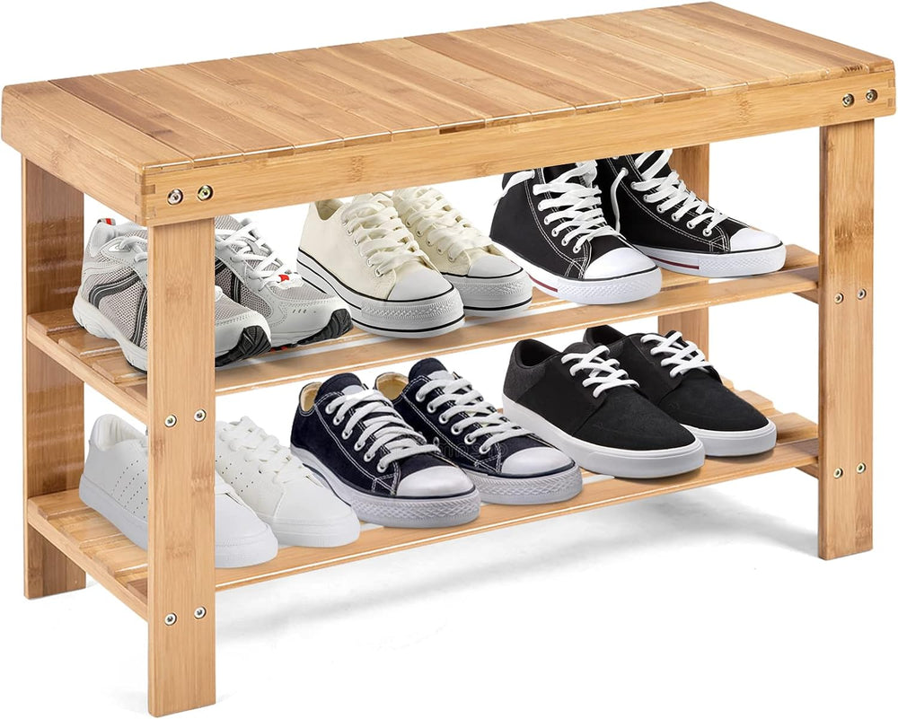 GIANTEX Entryway Shoe Bench, Bamboo Shoe Shelf Organizer Holds up to 6 Pairs,...