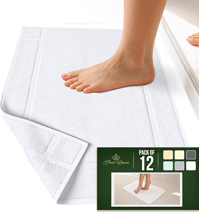 Pearl Linens Pack of 12 100% Cotton Bath Mat 18x25 inches, Soft & Absorbent - Image 3