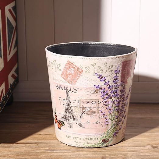PU Leather Small Trash Can Wastebasket, Round Garbage Container Basket - Image 3