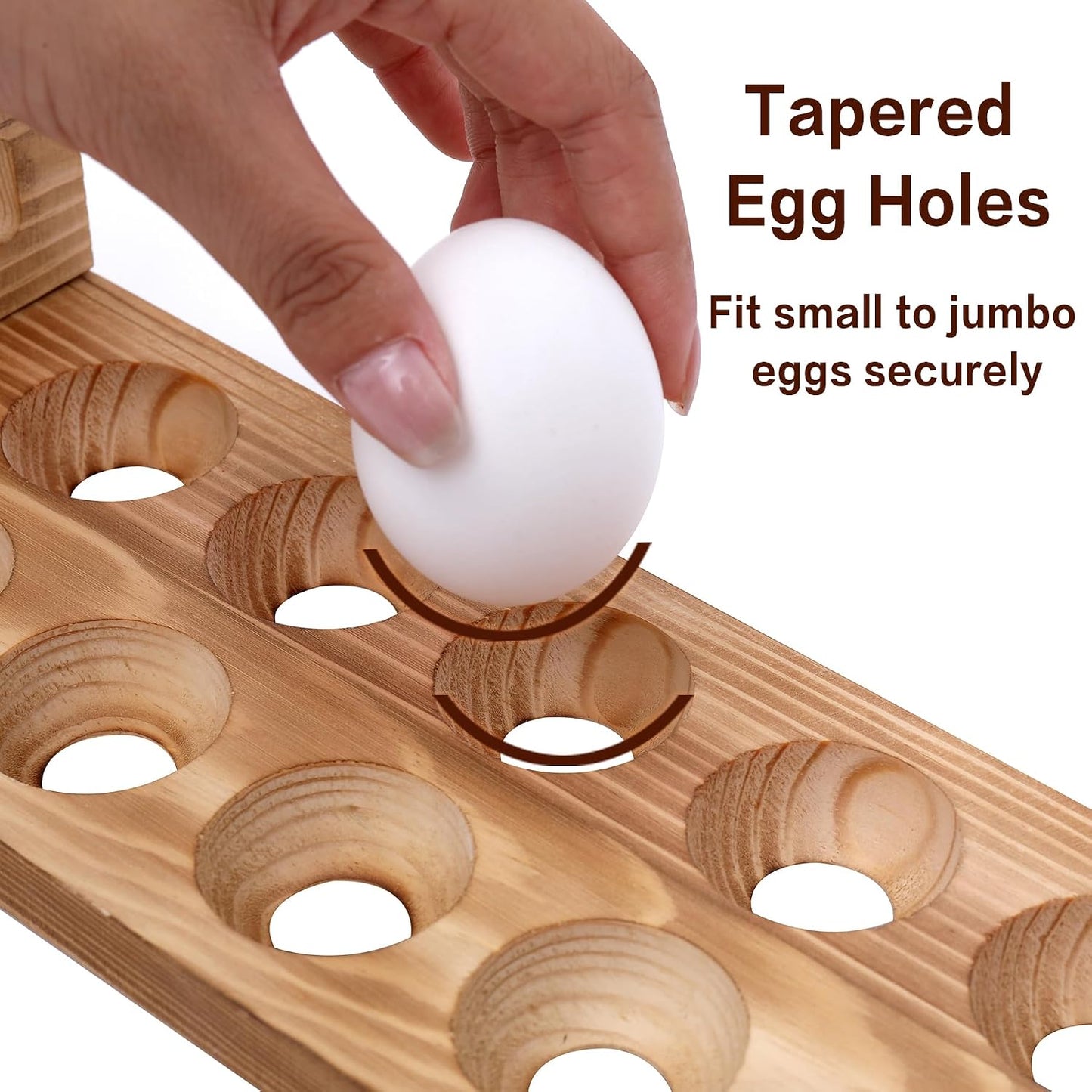 Wooden Egg Holder Countertop, Stackable Egg Organizer, 4-Tier 48 Eggs | Solid natural wood egg holder, farmhouse style. 4-tier stackable saves space. Countertop & fridge use. No chemical coating.