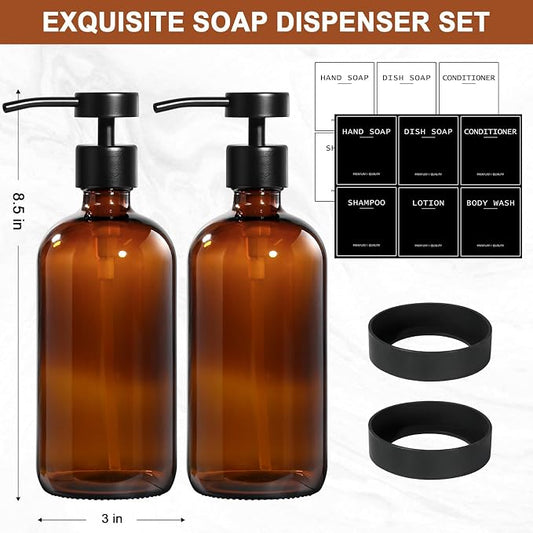 Amber Glass Soap Dispenser 2 Pack, Hand Soap Dispenser Bathroom - Image 2