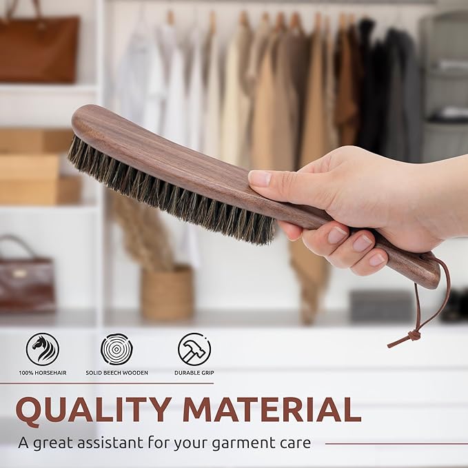 Lint Brush for Clothes with 100% Soft Horse Hair Bristle, Large Walnut Wood - Image 3