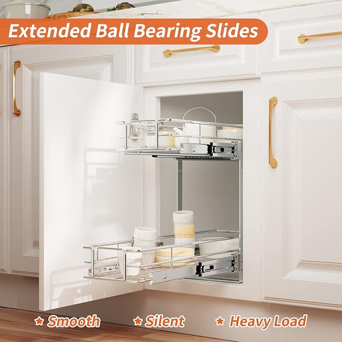 ROOMTEC Individual Pull Out Cabinet Organizer, 2 Tier Spice Rack Organizer - Image 2