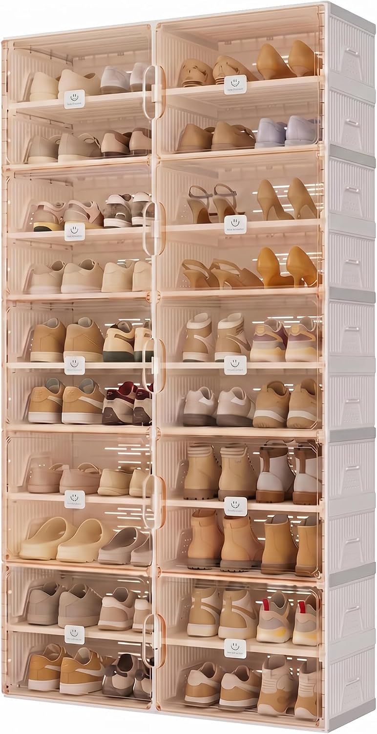 Foldable Shoe Organizer Storage Cabinet with Clear Magnetic Doors, Stackable ...