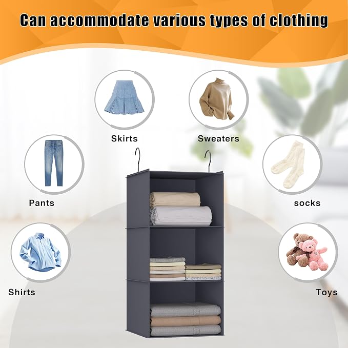 Hanging Closet Organizer and Storage 3-Shelf, Easy Mount Foldable Hanging - Image 7