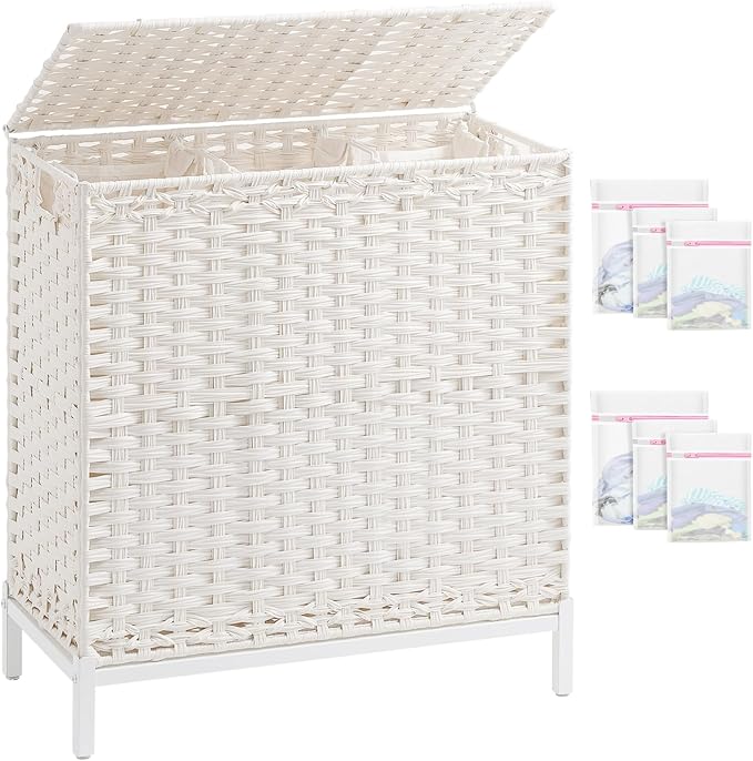 Laundry Hamper with Lid 132 L, Clothes Hamper with Lid, Handwoven Rattan by SETVSON