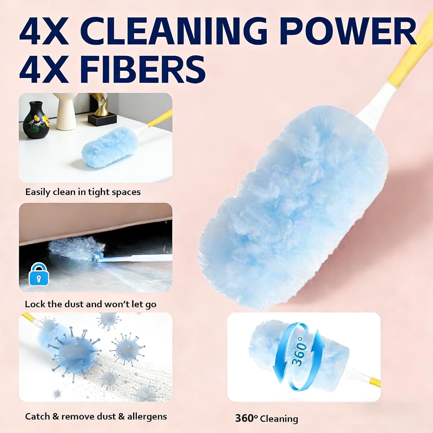 6 ft Extendable Handle with 20 Duster Refills, Heavy Duty Duster Refills Kit Compatible with Swiffer for Ceiling Fan Blades, Cleaning, Dusting, Furniture, Blind, Hard-to-Reach Areas