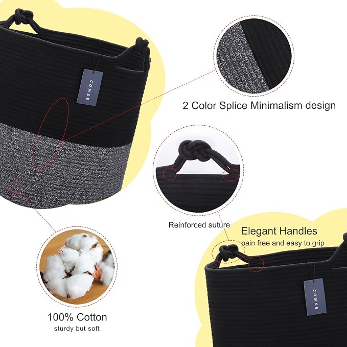 COMSE Extra Large Blanket Basket, Tall Woven Storage Basket, Nursery Hamper - Image 4