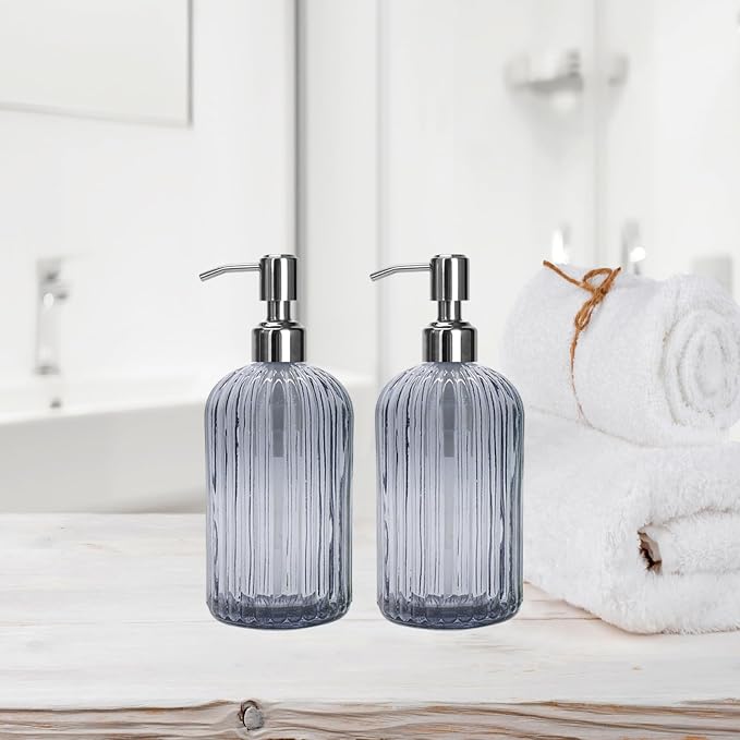 Grey Glass Soap Dispenser 18 oz, 2 Pack Hand Dish Soap Dispensers Bathroom - Image 6