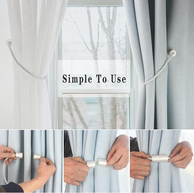 Magnetic Curtain Tiebacks 6 Pack White Curtain Rope Tieback Curtain Holders - Image 3