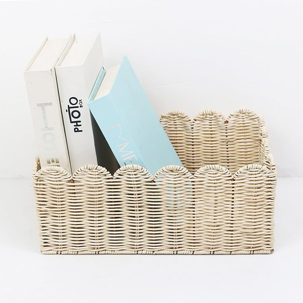 Scalloped Basket, Wicker Baskets for Storage, Hand Woven shelf Baskets, Seagr...