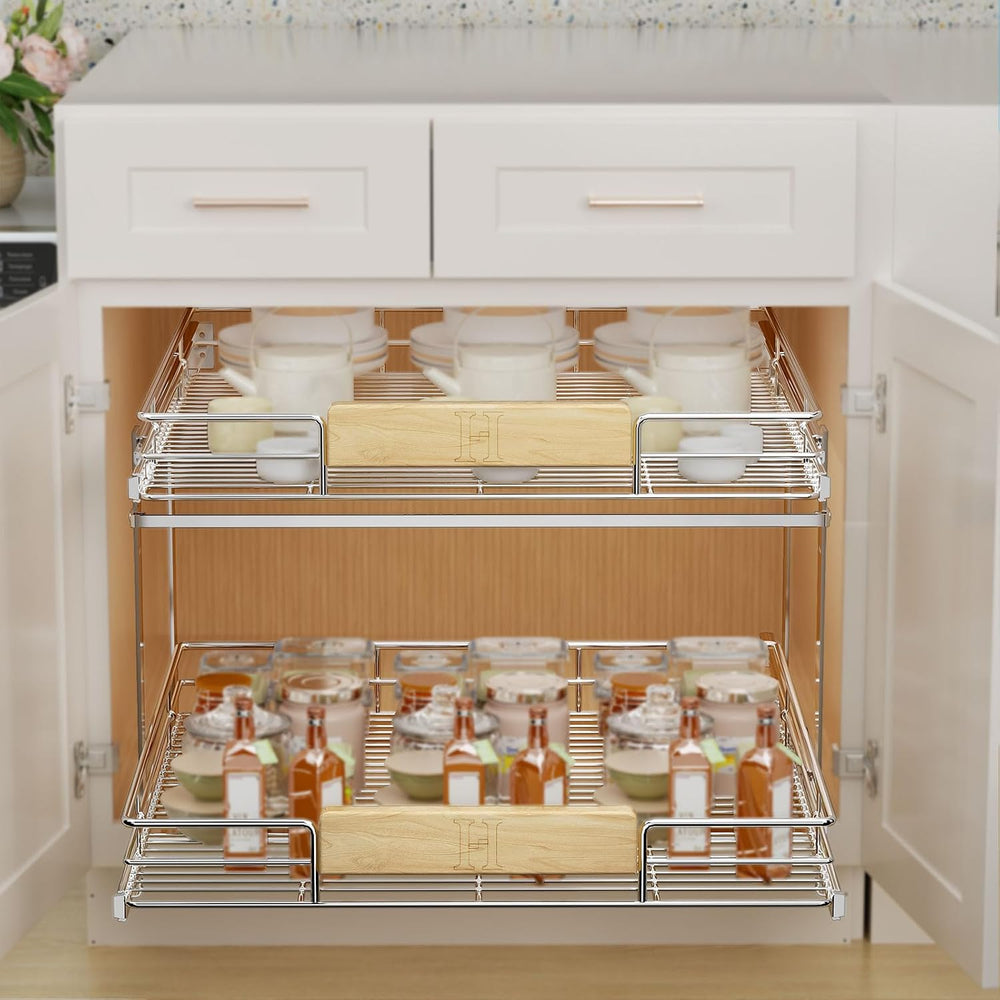 LOVMOR 2 Tier Pull Out Cabinet Organizer 28½" W x 21½" D, Slide Out...