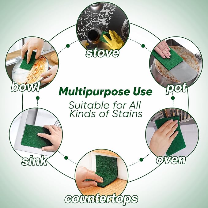 HOMEXCEL Heavy Duty Scouring Pad, 96 Pack Green Scrubbing Pads, Dish Scrubber - Image 2