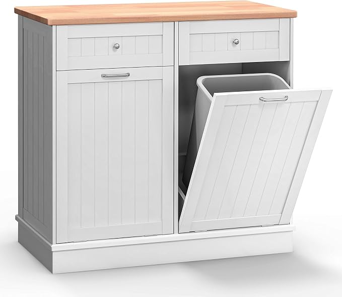 Betterhood Tilt Out Trash Cabinet 10 Gallon Wooden Free Standing Laundry Sorter - Image 8