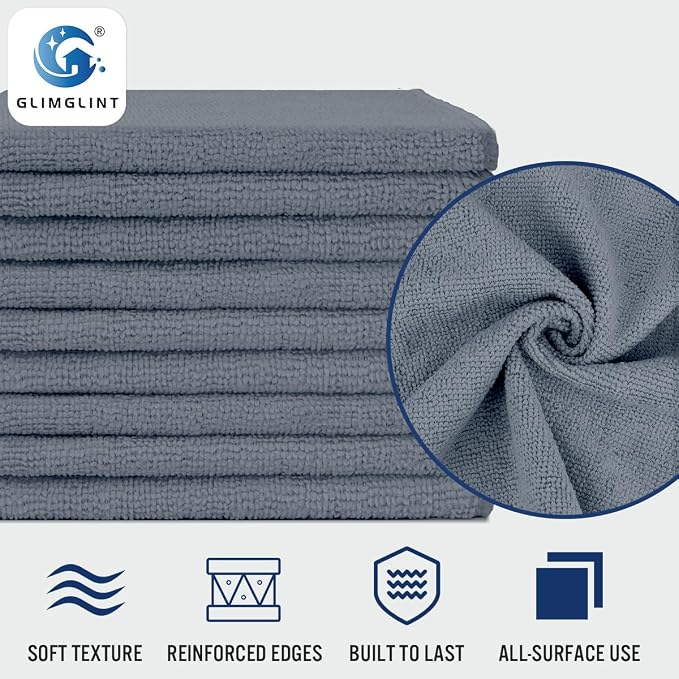 GLIMGLINT Grey Microfiber Cleaning Cloth, 12 Pack Cleaning Towels - Image 3