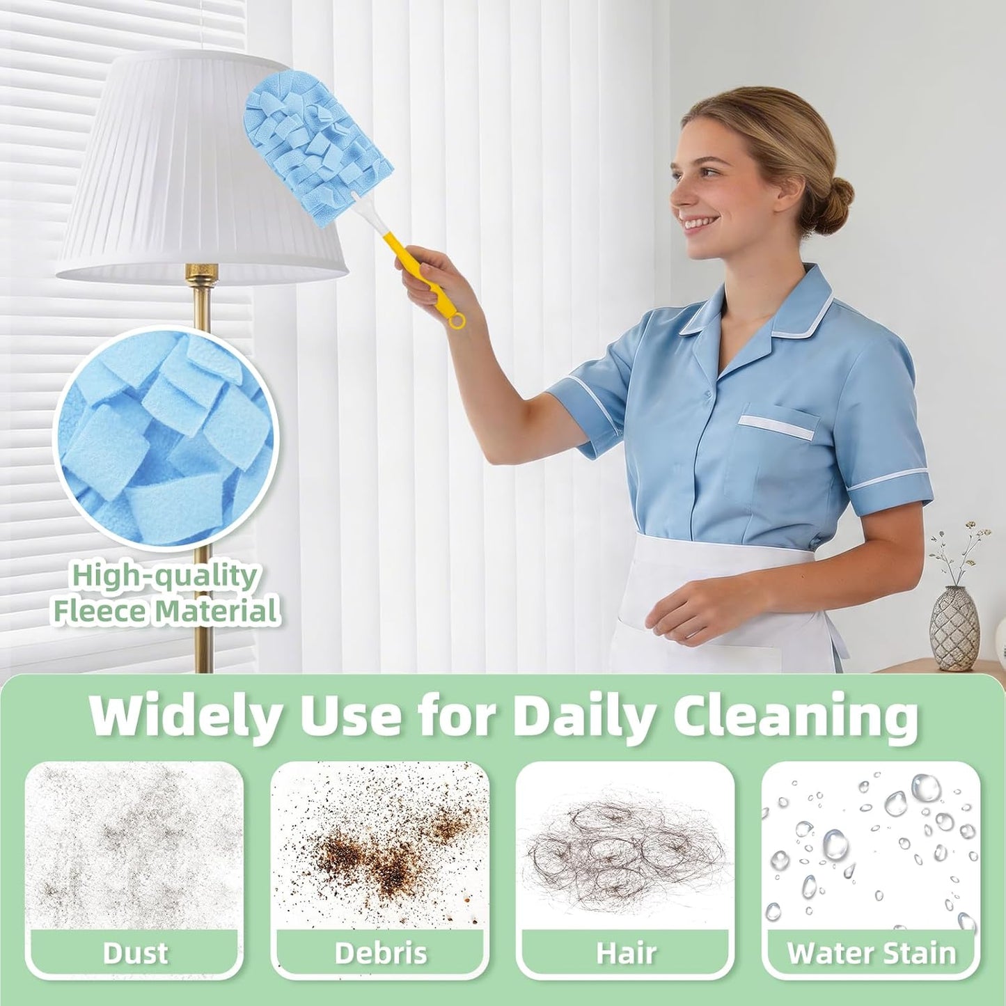 12 PCS Fleece Reusable Duster Refills Compatible with Swiffer Handle, Washable Heavy Duty Duster Pads for Fan, Window, Furniture, Car, 360 Cleaning Cloths Include 1 Handle, Morandi Colors