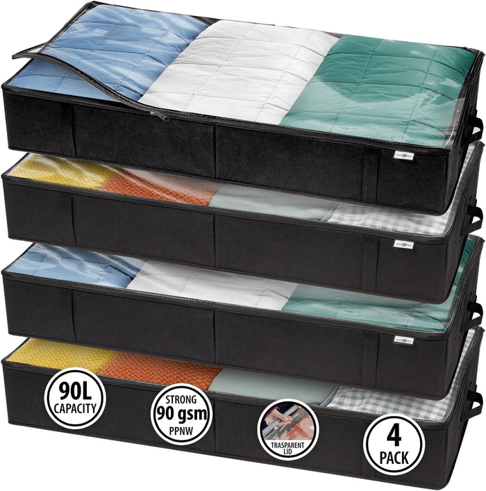 StorageExpert Under Bed Storage Containers, Closet Organizer, Black, 4 Pack