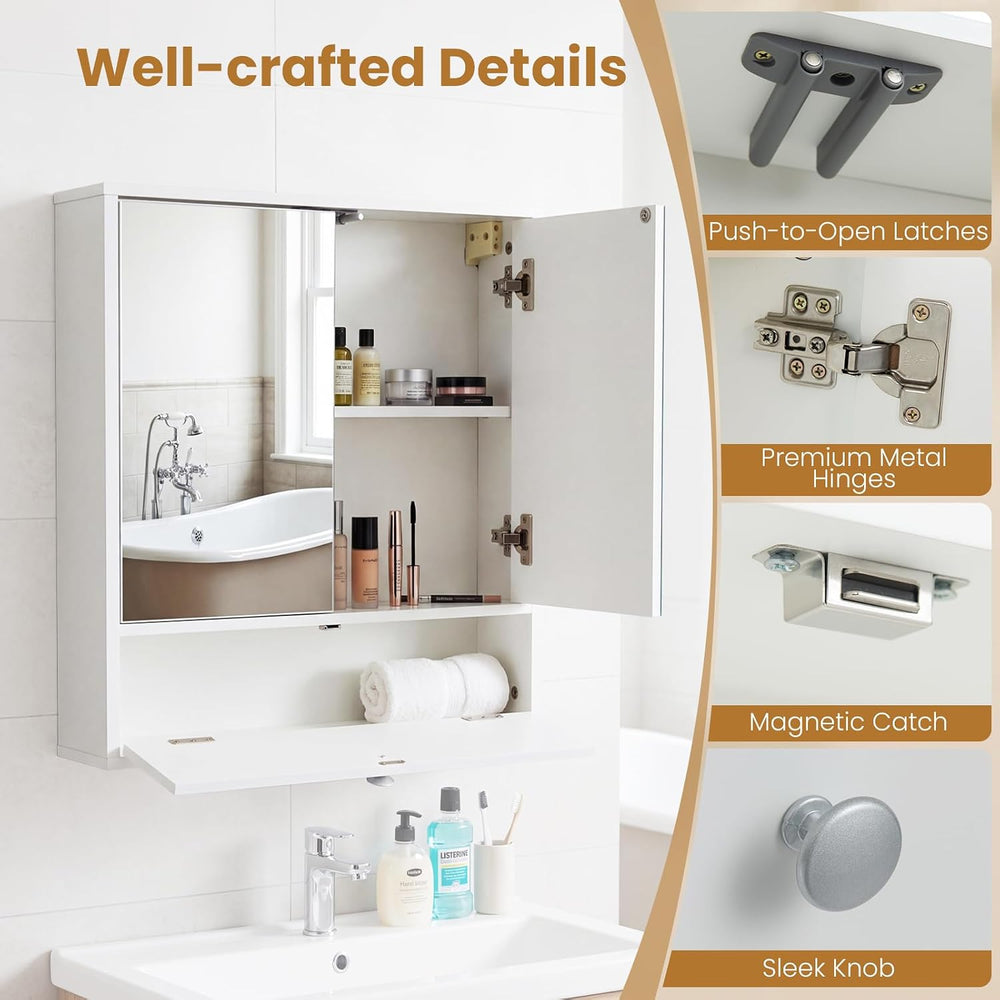 Tangkula Bathroom Wall Cabinet with Mirror, Modern Medicine Cabinet (White)