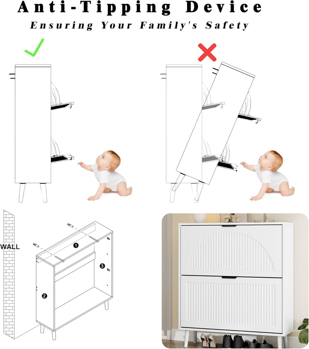 Shoe Storage Cabinet with 2 Flip Drawers, Narrow Wood Shoe Organizer Cabinet ...