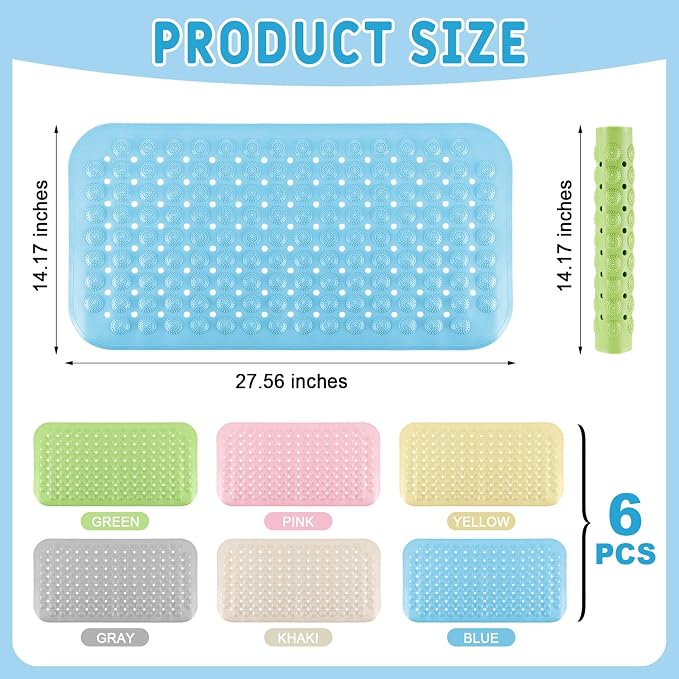 Dunzy 6 Pcs Non Slip Bath Mats 27.6x14.2 Inches TPE Bathtub Mats - Image 2