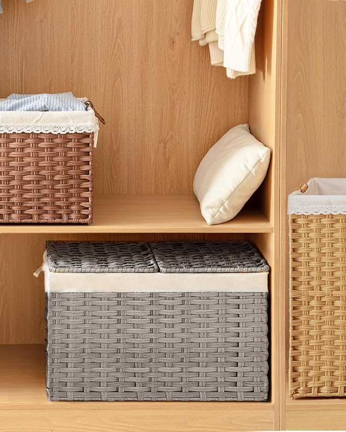 Storage Basket with Lid Wicker Baskets - Image 7
