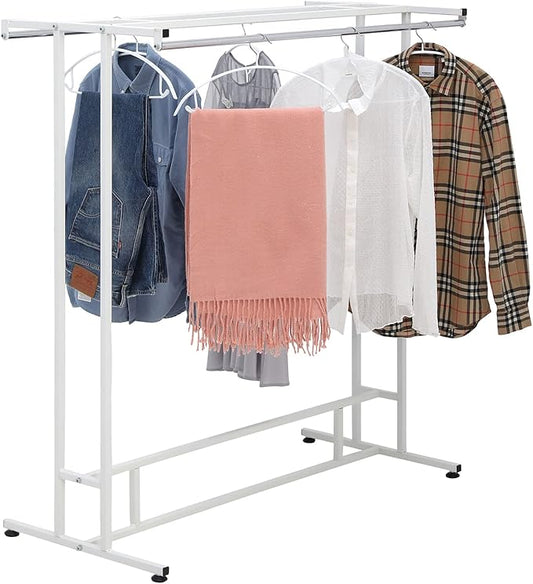 MyGift White Stainless Steel Freestanding Garment Rack, Heavy Duty Double Rod by MyGiftHome