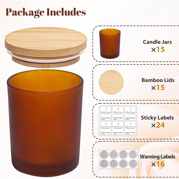 CONNOO 15-Pack 7oz Fall Amber Candle Jars - Image 3