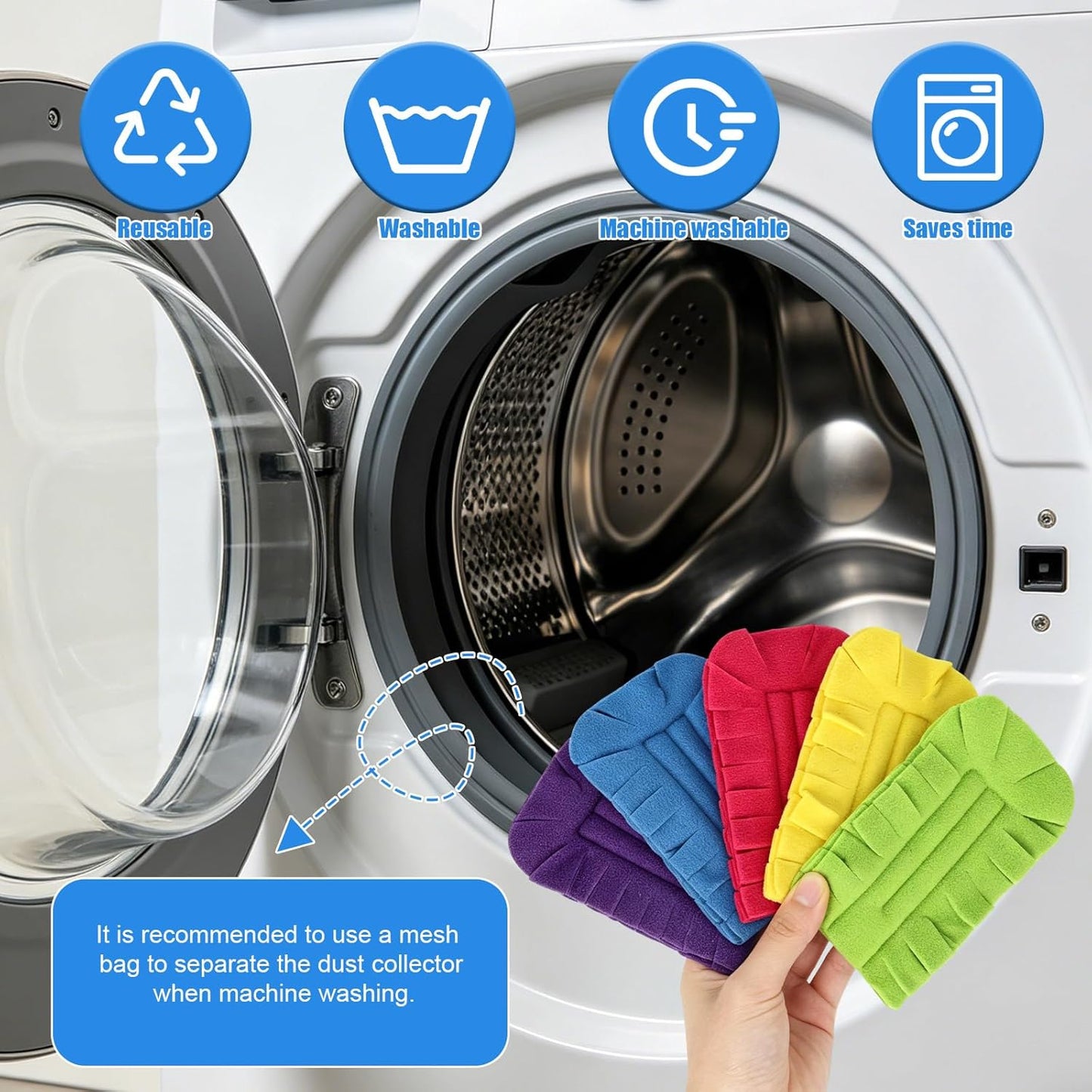 5pcs Reusable Duster Refills with Short Handle, 5 Colors 360° Heavy Duty Fleece Dusting Pads Cleaning Pads Washable for Home Furniture Ceiling Fan Window Blinds Kitchen Car Interior