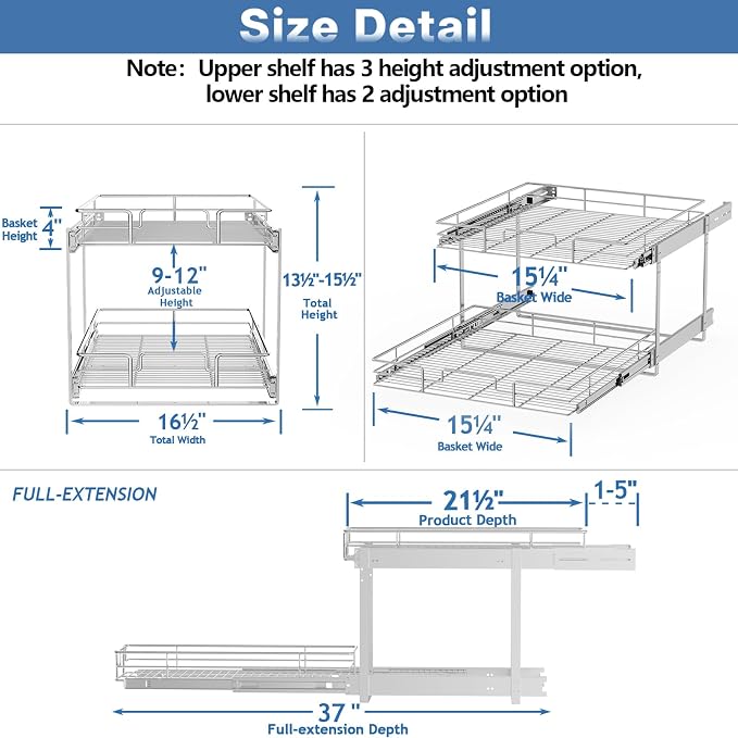 2 Tier Individual Pull Out Cabinet Organizer 16½" W x 21½" D, Heavy Duty - Image 3