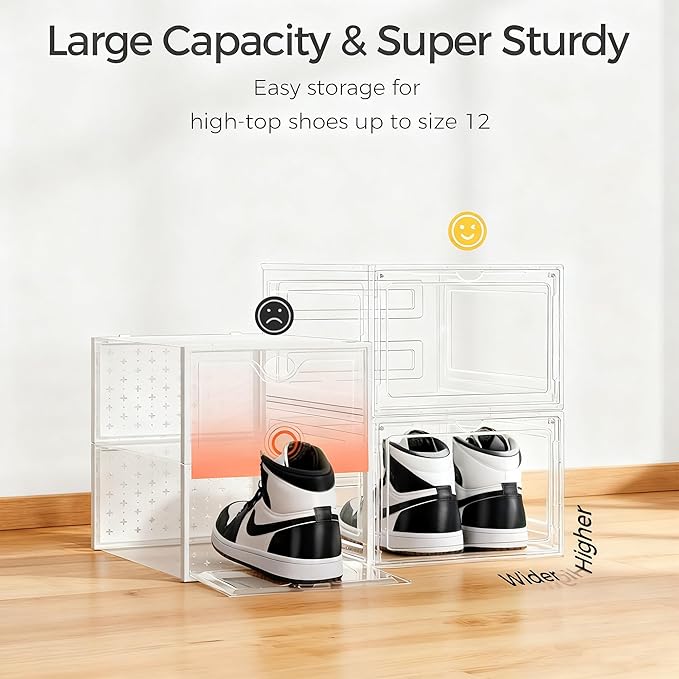 Pinkpum Upgraded Hard Shoe Storage Box 12 Pack X-Large Fit Size 12, Thicken & - Image 3