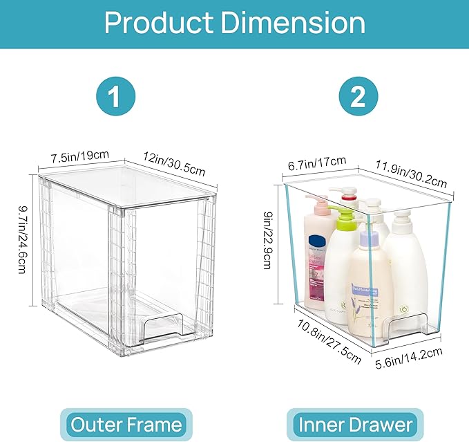Vtopmart 4 Pack Clear Stackable Storage Drawers, 9.7" High Plastic Organizers - Image 3