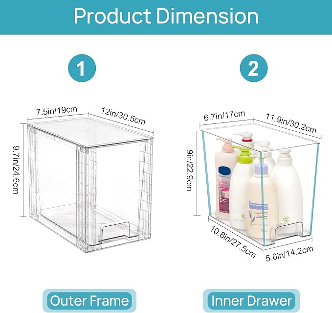 Vtopmart 2 Pack Clear Stackable Storage Drawers, 9.7" High Plastic Organizers - Image 3