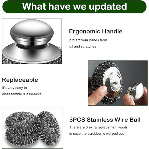 Steel Wool Scrubber with 2 Handles & 3 Replacement Wire Sponge - Image 2