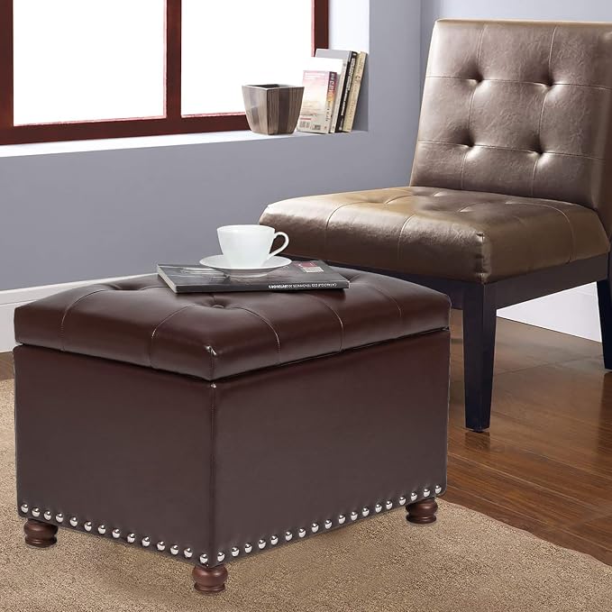 Leather Storage Ottoman Bench Foot Rest Stool