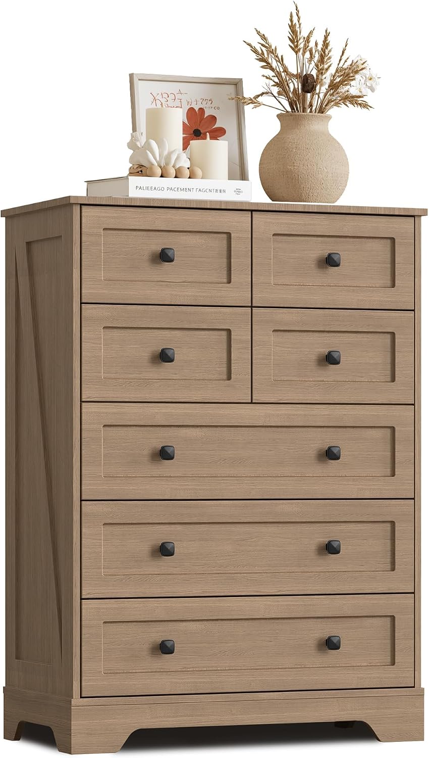 7 Drawers Tall Dressers for Bedroom, 44" Wood Chest of Drawers with Meta...