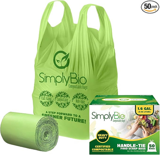 Simply Bio 1.6 Gallon Compostable Trash Bags Liners Handle, Heavy Duty Extra by SimplyBio