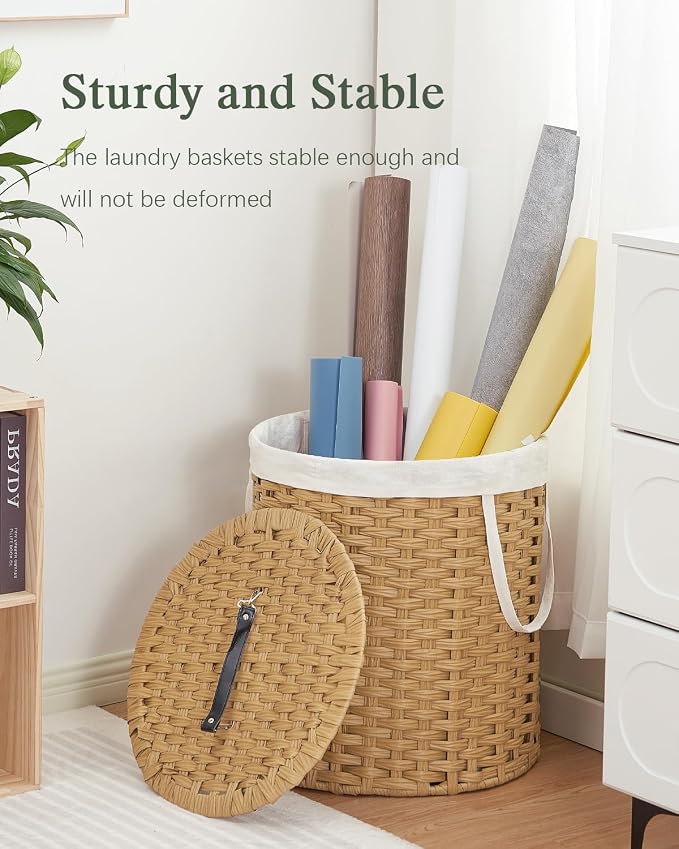 Laundry Hamper with Lid Wicker Laundry Hamper Round 26.5 Gal Laundry Basket - Image 6