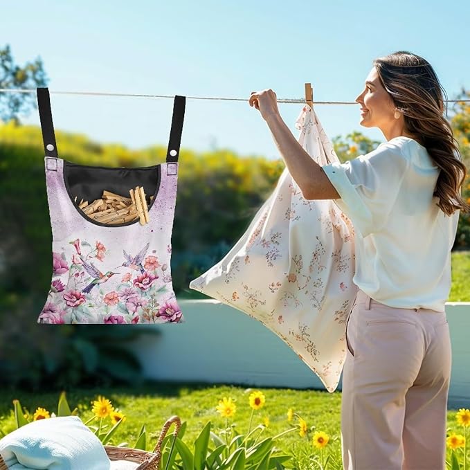 Hummingbird Adjustable Door-Hanging Laundry Clothespin Bag Clothespin Storage - Image 2