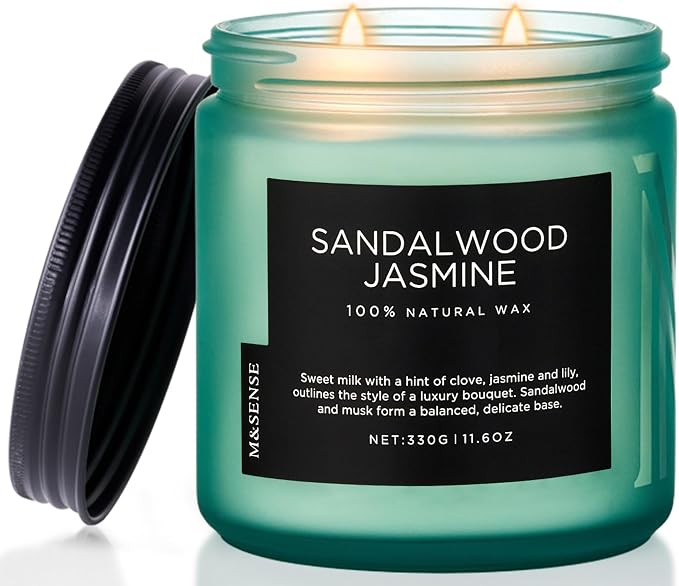 M&SENSE Sandalwood Jasmine Scented Candle, 11.6oz 70 Hours Burn Time Clean Non by MSENSE