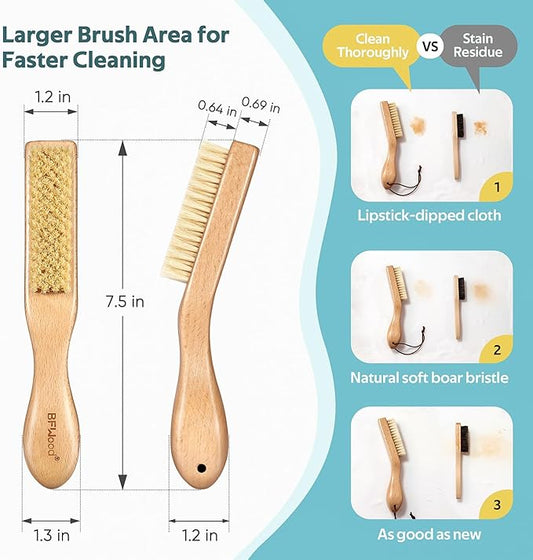 BFWood Laundry Stain Brush, Large Natural Soft Boar Bristles, Removes Tough - Image 2