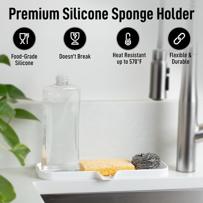 Zulay Kitchen Large Silicone Sponge Holder – Flexible Sink Organizer Tray - Image 2