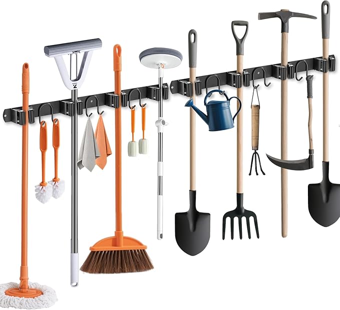 Broom Holder Wall Mount, 2 Packs Black Stainless Steel Tool Storage Organizer by GUUKAR