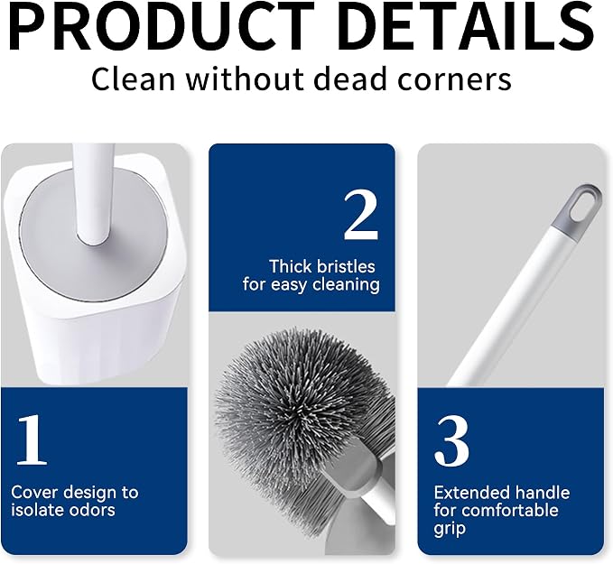 Toilet Brush & Holder Set, 2 Pack Toilet Brushes - Image 7