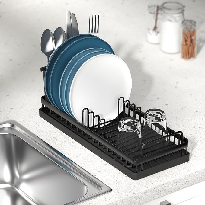 Small Dish Drying Rack, Compact Sink Dish Drainer Plate Organizer - Image 4
