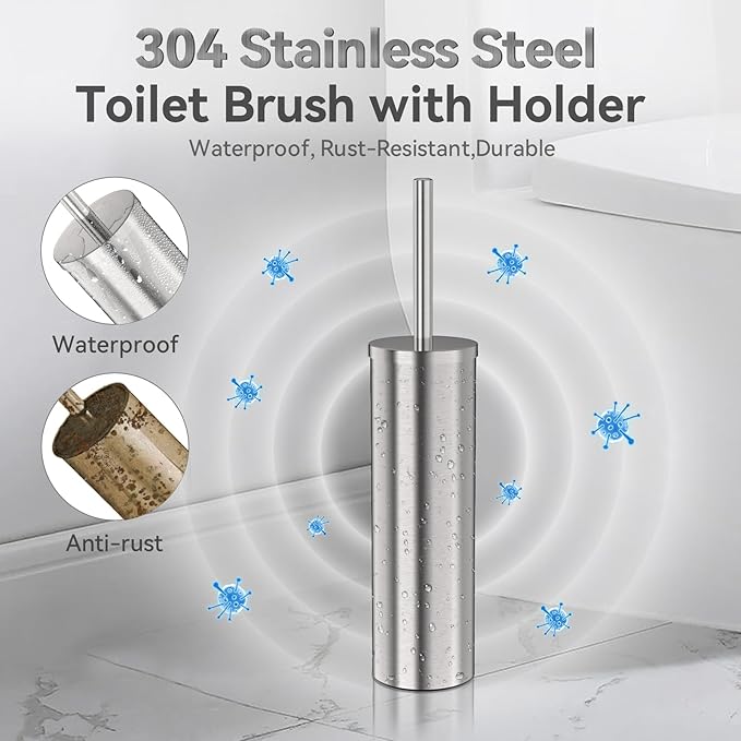 DOWRY Stainless Steel Freestanding Toilet Bowl Brush and Holder - Image 2