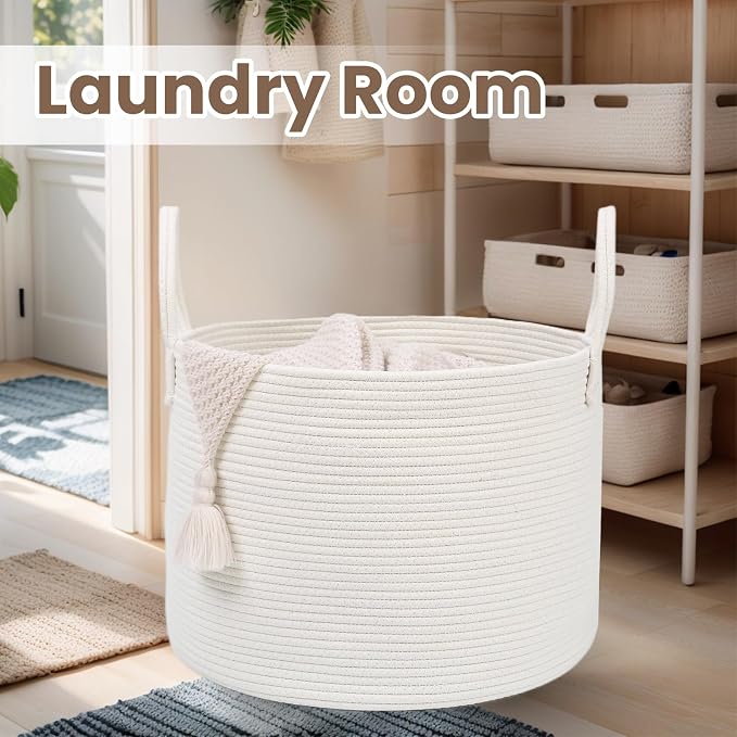 Woven Blanket Basket, 65L Large Rope Storage Bin - Image 7